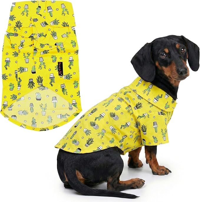 Parisian Pet Cactus Dog Shirt - Cotton Clothes for Large Dogs - Stylish Tropical Yellow Dog Outfit - Lightweight and Soft Puppy Clothes - Trendy Tshirts for Dogs - Comfortable Summer Camp Pet Apparel