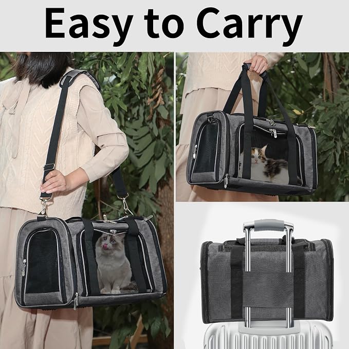 Soft-Sided Cat/Dog/Pet Carrier, Collapsible Pets Travel Carriers | For Big Cats/Small Dogs with Shoulder Strap & Removable Mat, Mesh Puppy Carry Bag,Up to 25 Lbs,TSA Airline Approved-Dark Grey