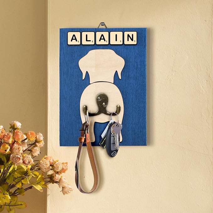Personalized Dog Leash Holder, Custom Dog Butt Harness Wall Hanger Organizer with Name, Hooks for Leashes, Keys, Collars, Funny Leash Rack Wall Mount for Entryway, Gift for Pet Lovers, Home Décor