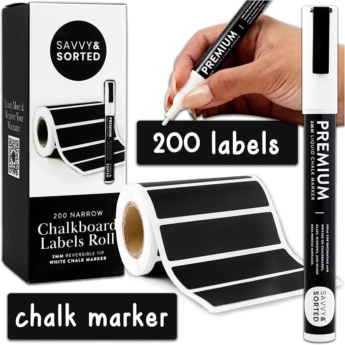 200 Chalkboard Labels for Containers, Removable Black Jar Labels Stickers with Chalk Marker, Reuseable Pantry Containers and Storage Bin Organization