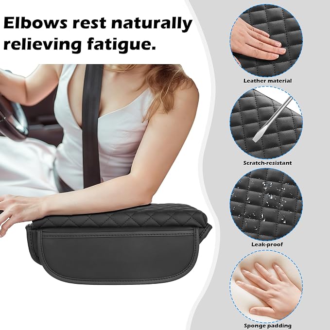 Center Console Cover for Ford Bronco Accessories 2021 2022 2023 2024 2025 2026 2/4-Door with Heightening Leather Car Armrest Cover Cushion Leather Side Pockets Interior Accessories Prevent Scratching