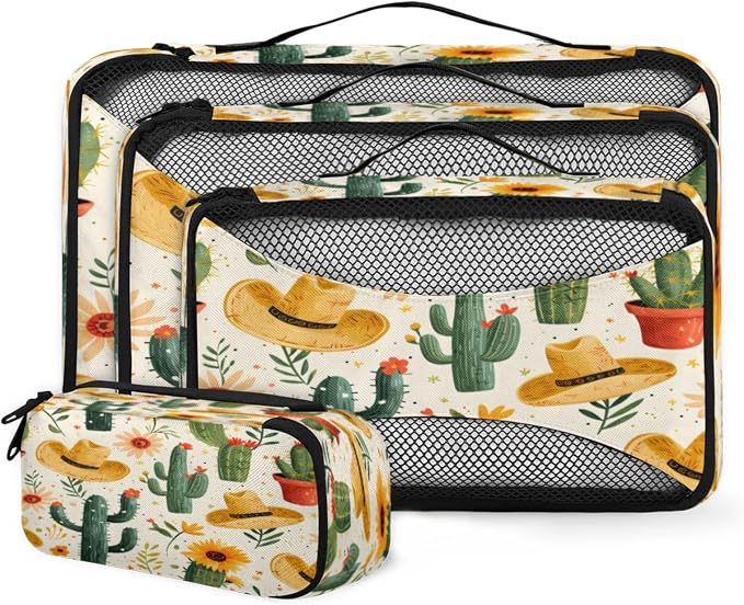 Packing Cubes for Travel, Western Cowboy Travel Luggage Packing Organizers for Women Men, Large Custom Toiletries Bag for Clothes Shoes, Cactus Desert