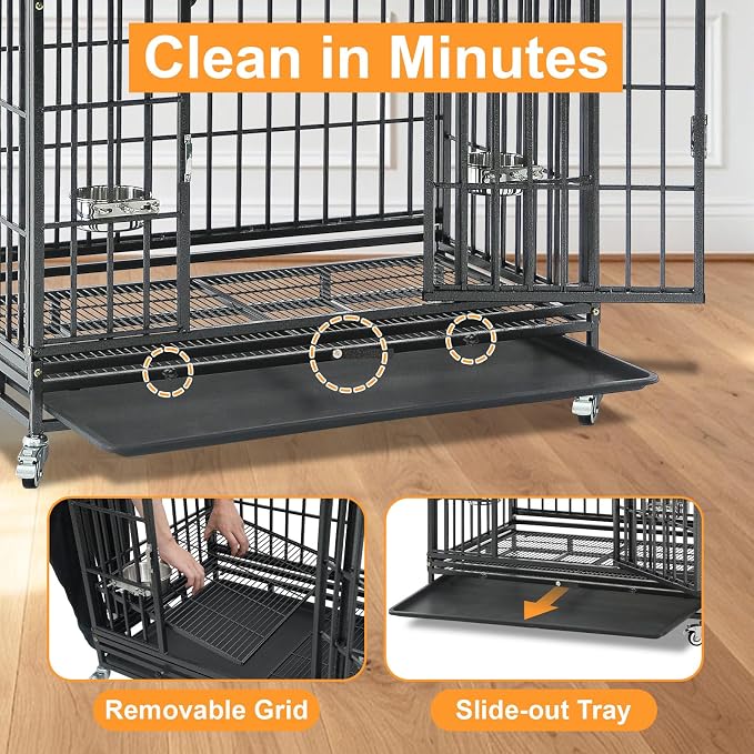 Homey Pet 4 Pack Three Tier 37" Heavy Duty Stackable Dog Crate with Wheels | Drop Cages for Dogs with Escape proof Locks, Tray, Bowl, Open Top, for Small and Medium Dogs, Breeders and Multi-dog Homes