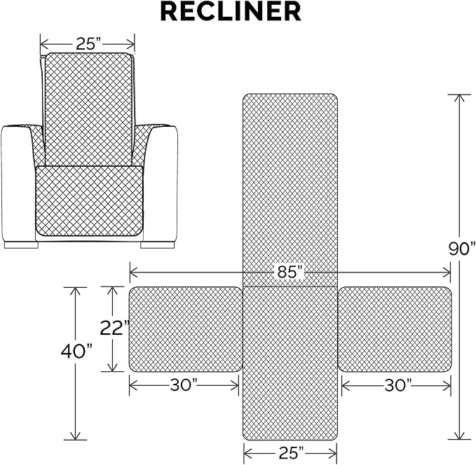 Furhaven Water-Resistant & Reversible Recliner Chair Cover Protector w/ Side Pockets for Dogs, Cats, & Children - Two-Tone Pinsonic Quilted Living Room Furniture Cover - Gray/Mist, Recliner