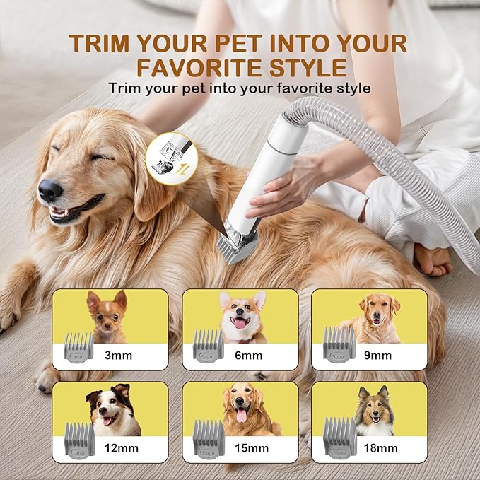 Dog Grooming Vacuum, Dog Grooming Kit with Pet Clipper Nail Grinder, 3 Suction Modes Dog Brush Vacuum with 6 Pet Grooming Tools (tan)