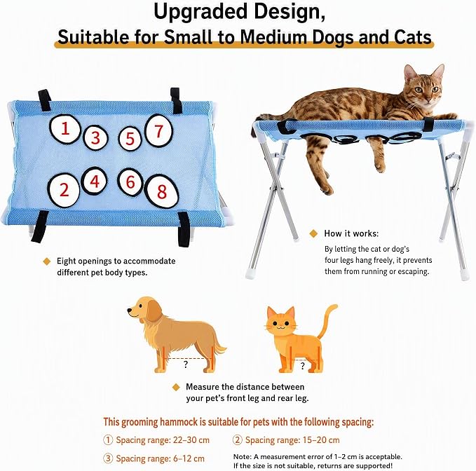 2-in-1 Foldable Pet Grooming Bed for Cat Small Dog with Nail Clippers (Blue)