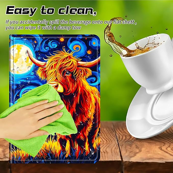 Universal Tablet Case for T-Mobile Revvl Tab 2 10.1" Model:9185W 2025/Revvl Tab 5G 10.36" 2023, 360 Degree Rotating Kickstand Protective Stand PU Leather Shell Cover for 9"-10.5", Star Cow