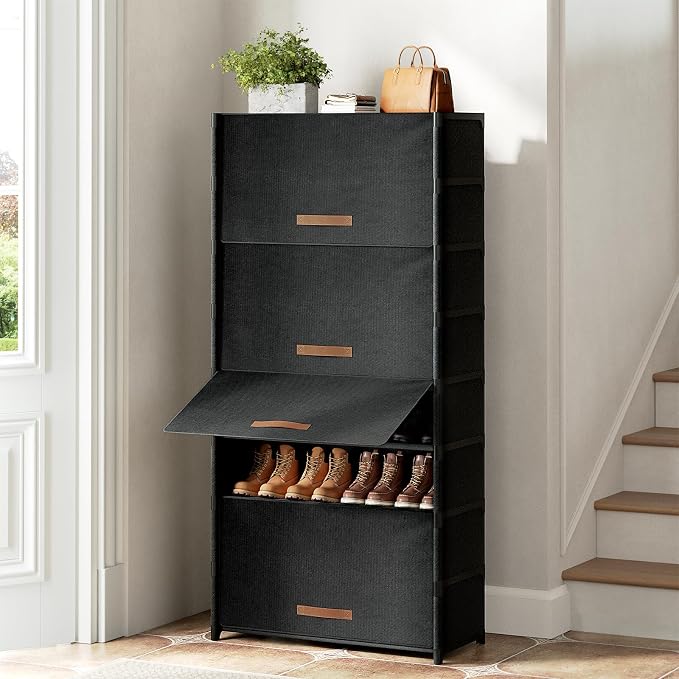 9 Tier Shoe Cabinet with Door, 36-Pair Storage, Black | Max Capacity for Large Families, Door Prevents Dust & Pet Damage, Holds All Shoe Types, Easy Connector Assembly