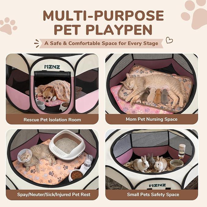 Dog Cat Small Animal Puppy Playpen Crate with 3 Blankets, Small, Pink | Portable Pop Up Pet Cage Enclosure Tent Kennel Indoor Outdoor with Carrying Case, No Assembly, Camping Use