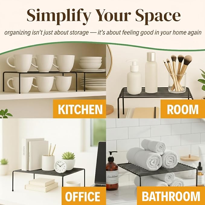 Evelots Wire Shelf Organizer Set, Metal Cabinet Shelf Risers, 2-Pack, Black | 2-Pack rustproof metal wire shelf organizers create extra storage space in kitchen cabinets, pantries, freezers and bathrooms