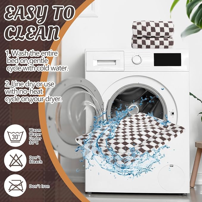 2 Pack Self Warming Cat Mat Self Heating Pad Bed Reversible Machine Washable Reflects Body Heat Warm Thermal Pet Pad Crate Blanket for Feral and Indoor Cat(Dark Brown,21" X 14",Plaid)