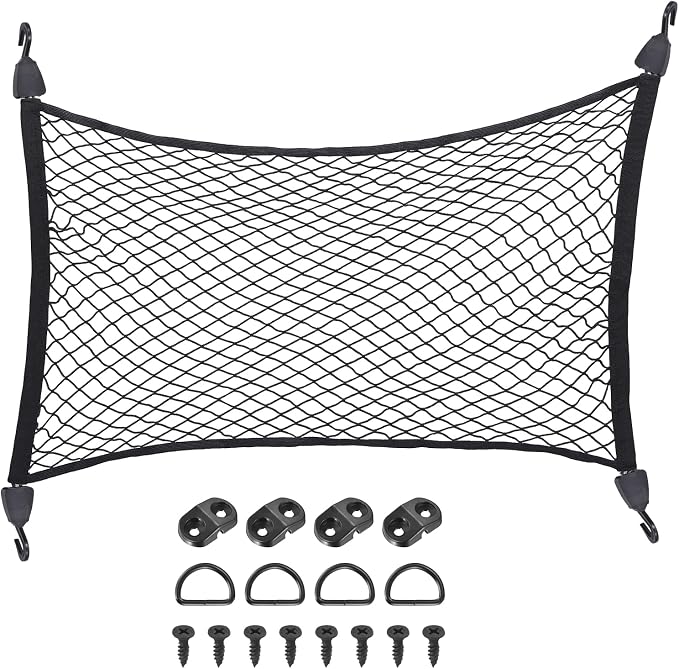 PATIKIL Truck Cargo Net, (39.4 x 23.6 Inch, Black) with Base and D-Ring | Single Elastic Adjustable Trunk Bed Net Stretchable Mesh Storage Organizer Heavy Duty for Pickup Trucks SUV Cars