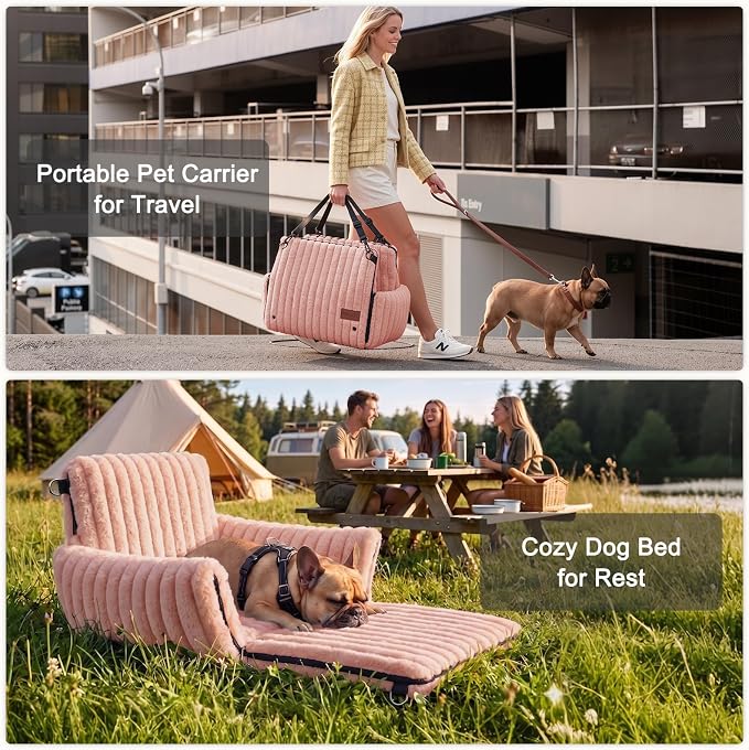 MIXJOY Dog Car Seat for Small/Medium Dogs up to 23 lbs, Multi-Functional Dog Carrier for Car with Detachable Washable Cover, Pet Travel Bed with Clip-On Safety Leash, Pink