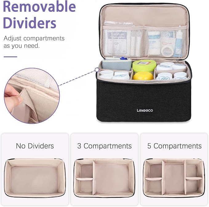 Lexeeco Dual Layers Medicine Pill Bottle Organizer Bag with Lockable Zipper | Portable Medication Bag for Pills,Vitamins,Fish Oil,Medicine Storage Box for College Dorm Student,Home,Large Travel Pill Case