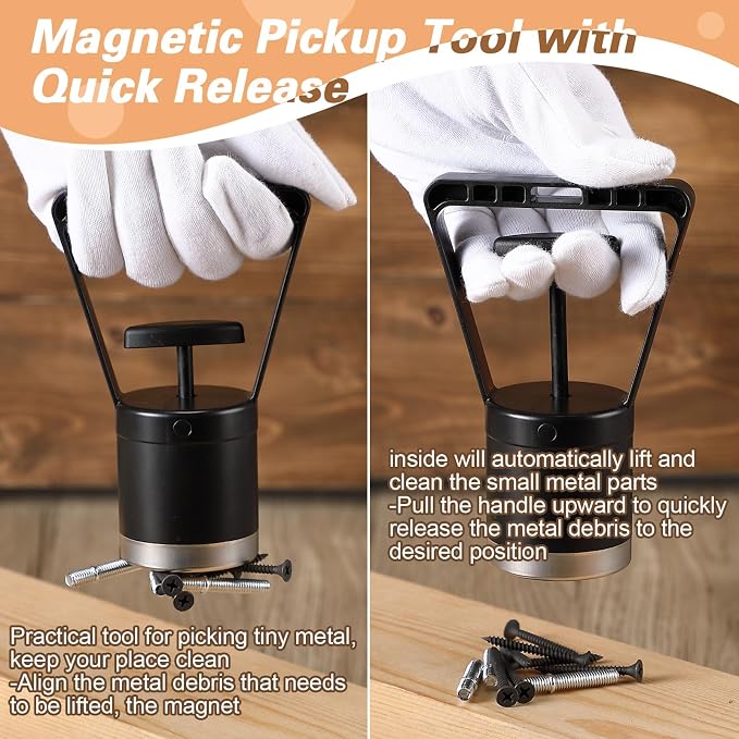 Dreyoo 1 Pack Magnetic Pickup Tool, 8 lb Hand Held Magnet Separator Wand | Equipped with Quick Release Handle to Easily Separate Gold from Pay Dirt and Clean Metal Shavings in Workshop and Garage