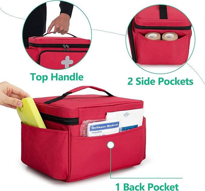 Small Medicine Storage Bag, Empty Family First Aid Kits Case, Red | Emergency Medical Supplies for Home Care, Pill Bottle Organizer, Multifunctional Bag for Medical Use, Dormitory, Travel