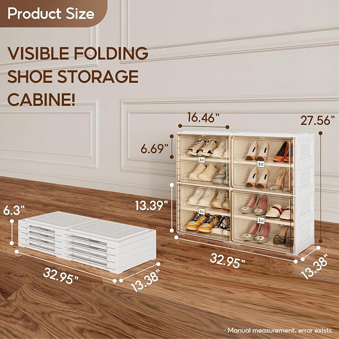 ANTBOX Portable Shoe Rack Organizer for Closet Entryway, Stackable Sneaker Storage Shoe Cabinet with Magnetic Clear Door, Large Plastic Storage containers Bins with Lids 4 Tiers 16 Pairs