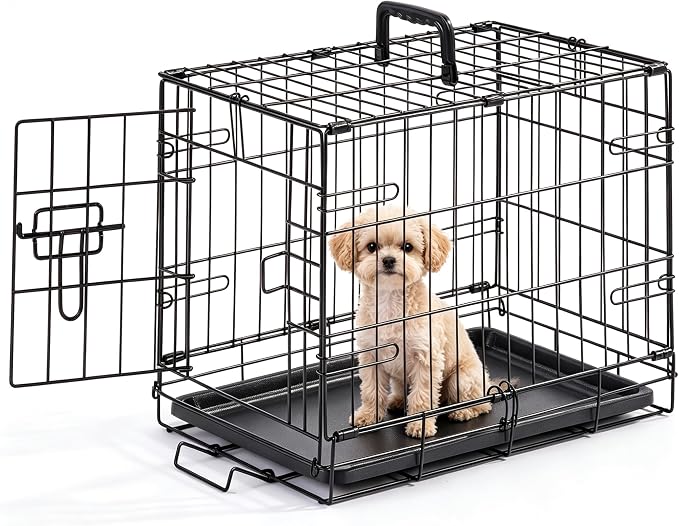 Dog Crate 18 Inch Small Dog Cage Foldable Indoor Outdoor Pet Kennel | Single Door Metal Wire Portable Dog Kennel with Secure Lock, Leak-Proof Pan Tray, Dog Training and Travel