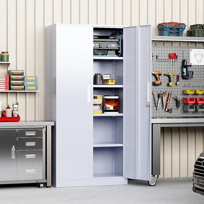 Greenvelly Metal Storage Cabinet, 72" Tall Locking Steel Storage Cabinet with 2 Doors and 4 Adjustable Shelves, Metal File Cabinet for Home Office, Garage, Warehouse, Classroom(Dark Grey)