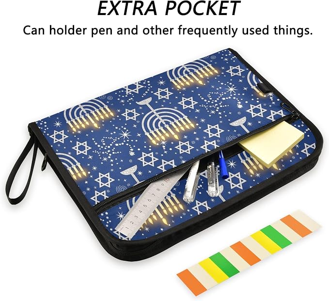 Blue Star Happy Festival Expanding File Folder with Sticky Labels, 13 Pockets Accordion File Folder Document Organizer Expandable Zip File Folder with Zipper Closure
