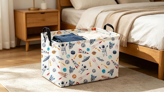 Sanjiaofeng Rectangular Astronaut Basket,Dirty Clothes Basket,Party Baskets,Space Room Decor(Rocket)