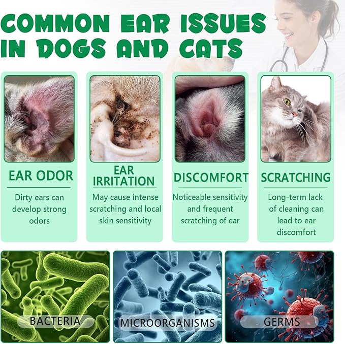 Ear Cleaner for Dogs & Cats – Gentle Plant-Based Formula with Soothing Relief, 10 Single-Use Tubes (1.5 mL Each) | Daily Ear Cleaning Solution for Pets