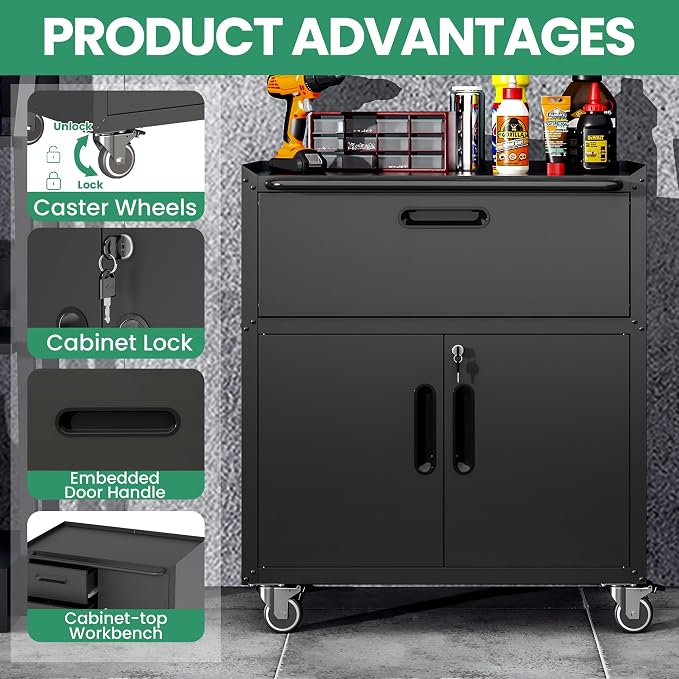 Garage Cabinet System | Heavy Duty Steel All-in-One Modular Garage Cabinet Set for Ultimate Workshop Organization | Easy Assembly Garage Storage Cabinets & Tool Bench