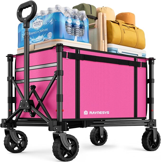 Collapsible Wagon with Wheels,120L Wagon Cart for Camping Groceries Beach | 220lbs Capacity Wagon Carts Foldablet,Smallest Folding Size,Lightweight Portable,Adjustable Handle,Transport long items