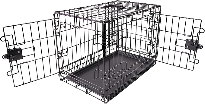 Amazon Basics Portable, Foldable Metal Wire Dog Crate with Removable Tray, Double Door, Divider Panel, Easy to Assemble, 30 x 19 x 21 in, Black