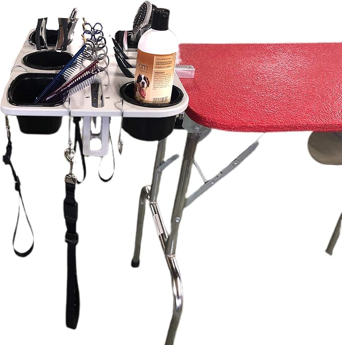Dog Grooming Table Tray with Tool Holder, 2 Cup Holder, Cell Phone Holder