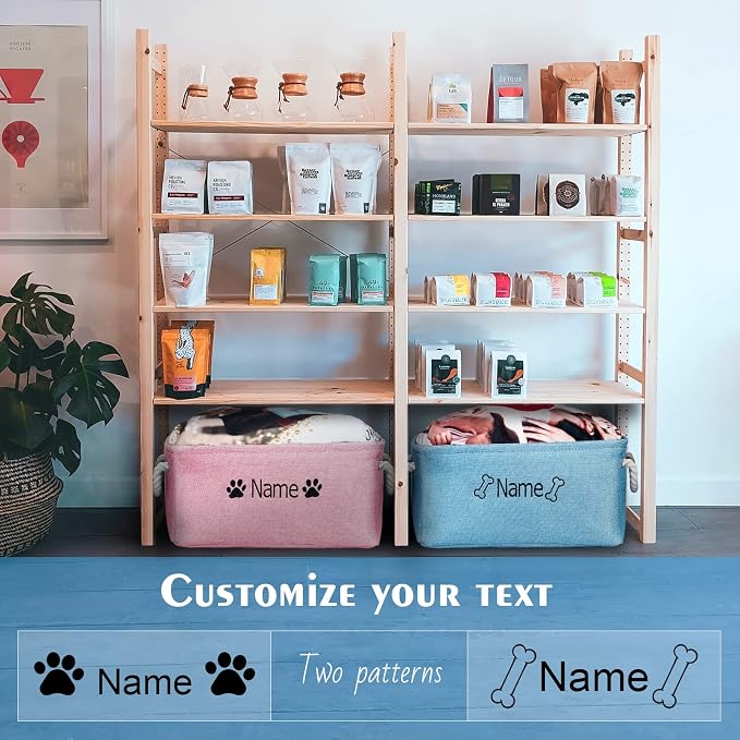 Dog Toy Storage Basket/Bin with Personalized Embroidered Pet Name - Collapsible Pet Storage Bins Rectangle Organizer Basket for Dog Toys, Clothing, Blankets, Food & Accessories (large, Pink)