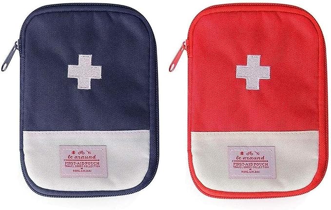 JIAKAI 2 Packs First Aid Bag,Empty First Aid Pouch,Mini Portable Medical Bag for Outdoor Camping Hiking Travel Emergency，Multifunction Emergency Medicine Storage Bag-7x5 inch