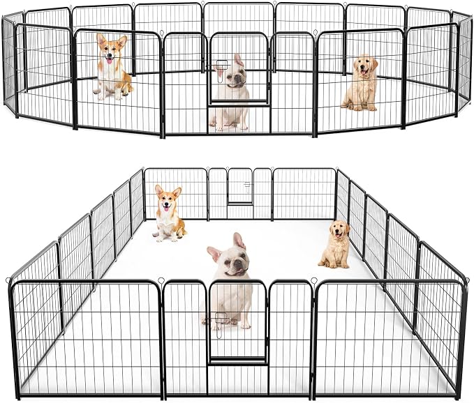 DUMOS Dog Playpen 16 Panels 24 Inch Indoor Outdoor Metal Pet Fence | Foldable Dog Play Pen with Door, Portable Exercise, RV Camping, Puppy Small Dogs