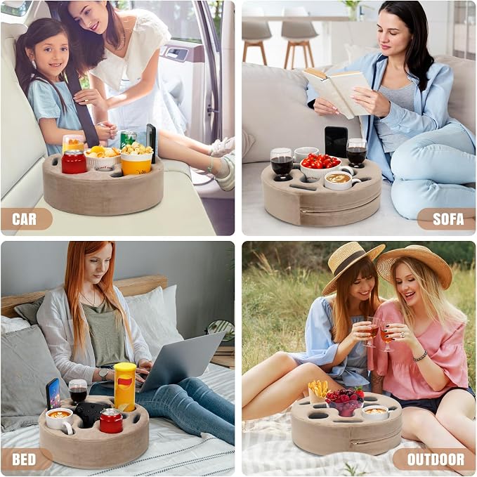 INNO STAGE Couch Cup Holder Pillow | Sofa Caddy Buddy Cupholder Organizer, for Bed Rv Tv Car Man Cave Remote Snacks Drink, Gift for Couch Potato, Light Brown
