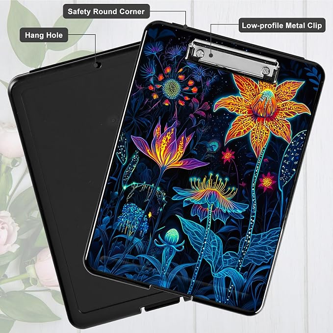 Artistic Orange Blossom A4 Clipboard with Storage Pen Holder, Clipboards Organizer Nursing Clipboard Foldable File Folder Plastic Clipboard Folio Clip Board for Office Students Classroom