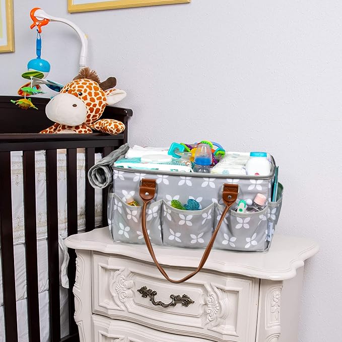 Extra Large Diaper Caddy, Craft, Toy Organizer with Zip-Top Cover with Waterproof Wet/Dry Bag - Perfect for Baby Shower