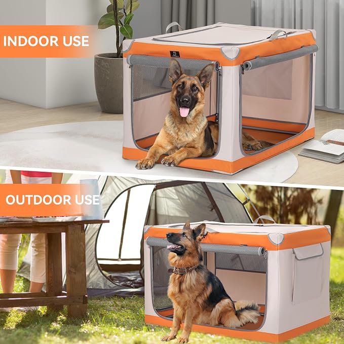 36" Collapsible Dog Crate for Large Dogs - Portable Soft Travel Kennel with Lockable Zippers, Waterproof Base, Washable Cover, Patented Screw Frame for Adjustable Tension, Outdoor, Indoor, Car Use