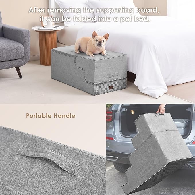 EHEYCIGA Dog Stairs for High Bed 25" H, Extra Wide Dog 5-Step, Light Grey | Pet Steps for Small Dogs and Cats for Bed, Non-Slip Balanced Pet Ramp Indoor