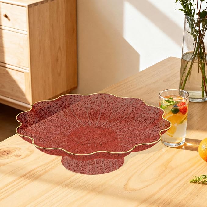 Footed Fruit Bowl Snack Stand Large Tableware Modern Versatile Serving Tray Fruit Holder for Bread Snacks Kitchen Celebration, red