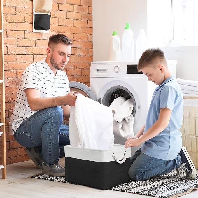 Storage Basket for Gifts Empty - Large Cubes 3 Pack 15.8x11.8x11.8 inch Storage Bins for Organizing Book Cloth Bathroom Toy (White & Black)