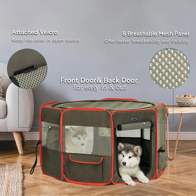 Petsfit Portable Dog Playpen 36" Portable Pet Play Pens for Small Medium Dogs, Puppy Playpen Indoor/Outdoor with Carring Case, Removable Zipper Top and Bottom,Medium (36"x36"x21") | Dual Zipper Doors, Sturdy Foldable, Removable Mesh Top, Leakproof Bottom
