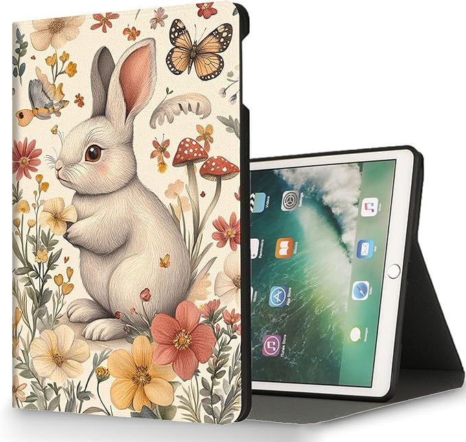 for Microsoft Surface Pro X/Pro X Plus-13 2019/2020/2021/2024 Tablet Case,Auto Wake/Sleep,Adjustable Stand Protective Cover - Rabbit Flower