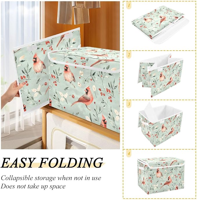 Aesthetic Northern Birds Sage Green Storage Bins Containers For Organizing Lidded for Clothes Room