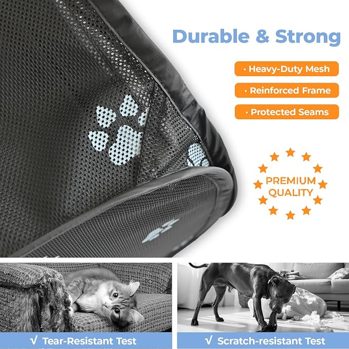 2-in-1 Dog Playpen 58''Pop Up Cat Pet Playpen, Assembly-Free Indoor Outdoor Kitten Enclosure, Breathable Cat Cage Portable Puppy Tent Crates,Spacious Kennel for Small Animals, No Confinement Feel(M)