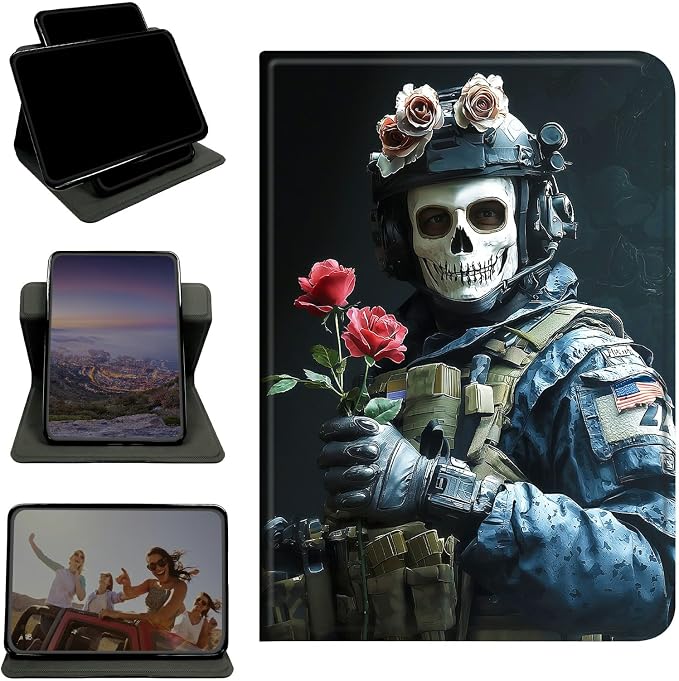 Case for Samsung Galaxy Tab S10 Plus 2024/S9 FE+/S9 Plus 12.4" 2023, 360 Degree Rotating Stand with Multi-Angle Vertical Shockproof Protective Shell for Women Men, Skull Man Flower