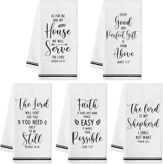 R HORSE 5Pcs Religious Christian Kitchen Dish Towel, Bible Verse Absorbent Quick Dry Cloth Dish Tea Towels, Reusable Bar Hand Dishcloths Home Holiday Decor Christian Gifts for Women Men Housewarming