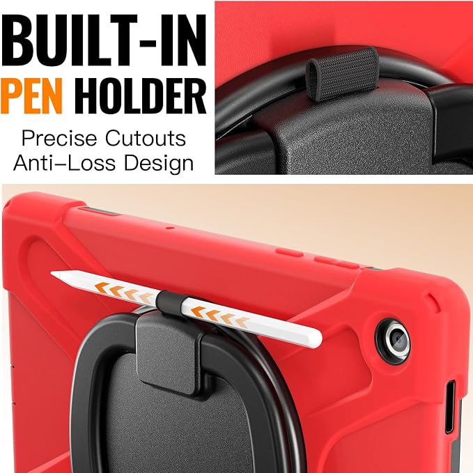 Rugged Protective Case Compatible with Samsung Galaxy Tab A11 Plus/A11 + 11" 2023 SM-X230, Military-Grade Shockproof Cover with 360° Rotating Stand & Built-in Screen Protector (Red)