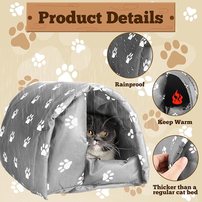 DoubleFill 3 Pcs Cat Houses for Outdoor Cats Winter Weatherproof Insulated Stray Feral Cat Dog House Outdoor Pet Shelter Waterproof Pet Cave Wild Animal (Paw Prints,16.5 x 12 x 11 Inches)