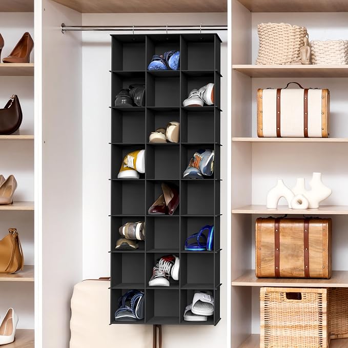 Simple Houseware 24 Section Shelves Hanging Shoes Organizer, Black | 3 Metal Hooks, 8 Tier, Holds Up to 24 lbs