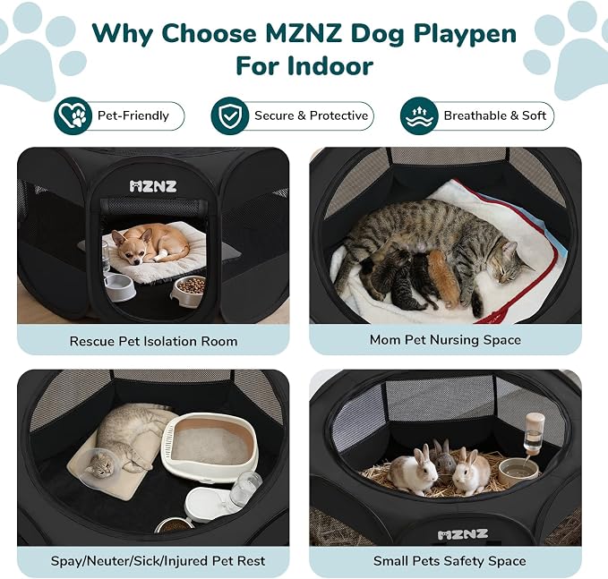 Dog Cat Small Animal Puppy Playpen Crate, Small, Whole Black | Portable Pop Up Pet Cage Enclosure Tent Kennel Indoor Outdoor with Carrying Case, No Assembly, Camping Use